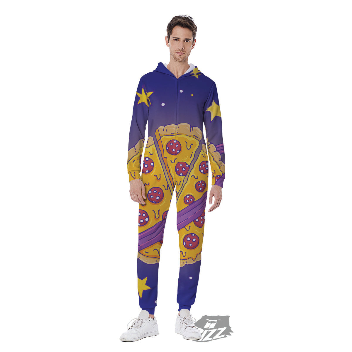 Cartoon Pizza Planet Print Men's Jumpsuit-grizzshop