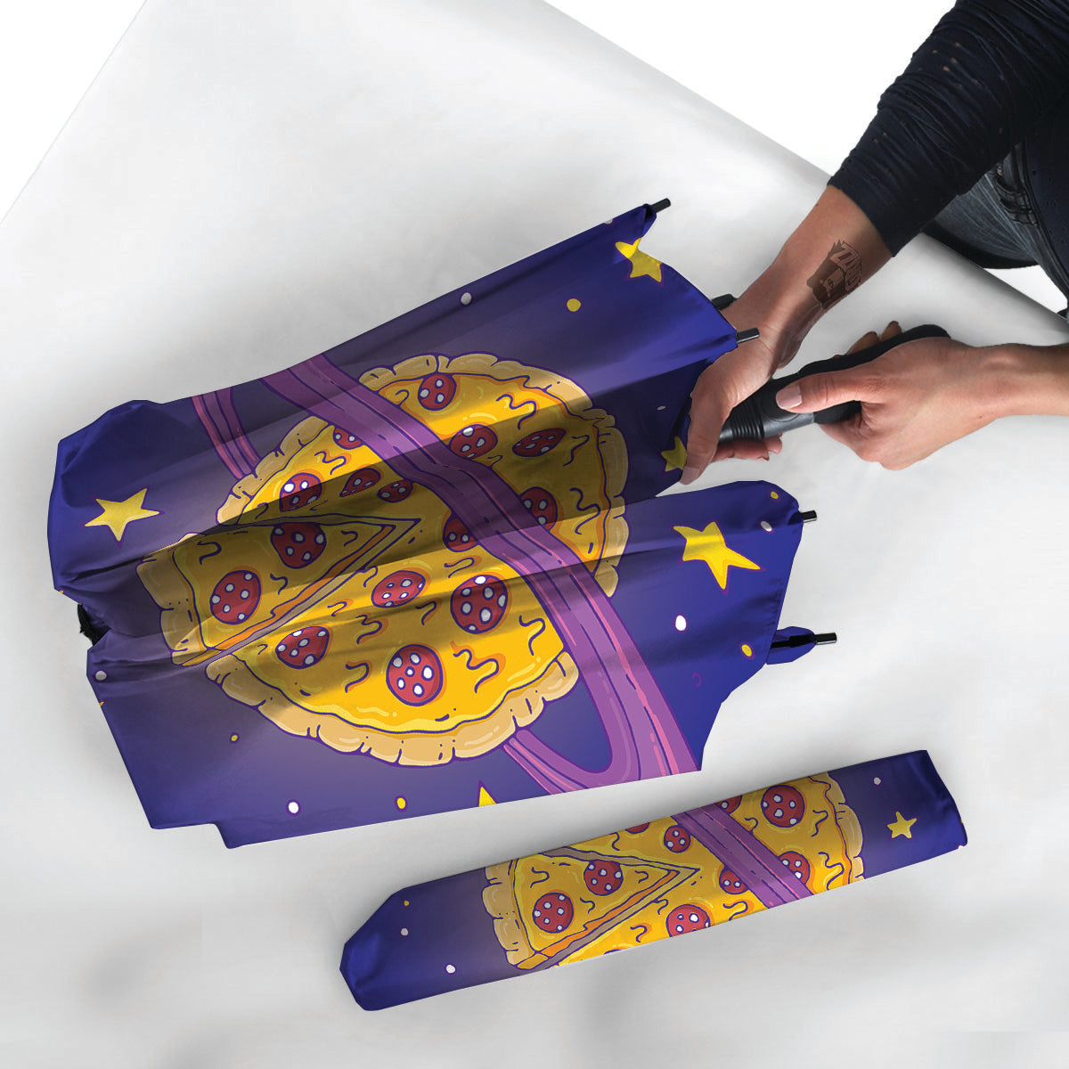 Cartoon Pizza Planet Print Umbrella-grizzshop