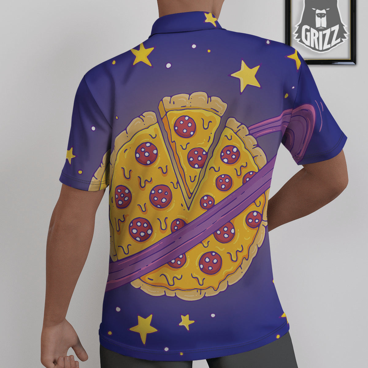 Cartoon Pizza Planet Print Untucked Shirts-grizzshop