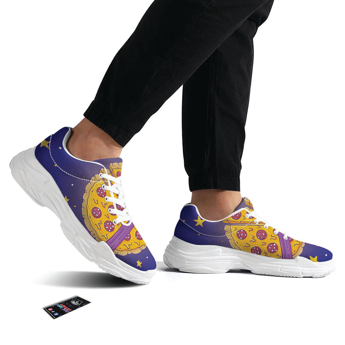 Cartoon Pizza Planet Print White Chunky Shoes-grizzshop