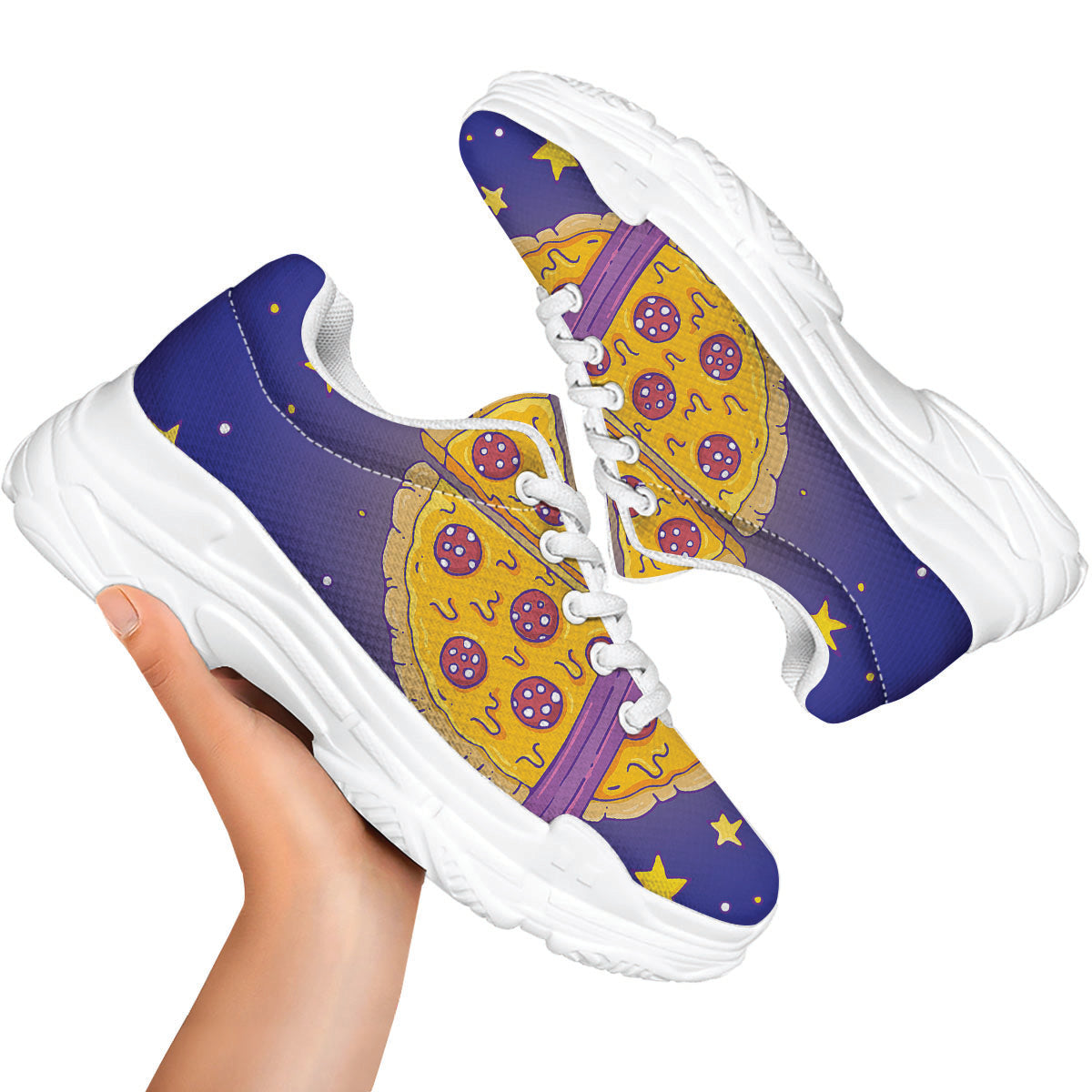 Cartoon Pizza Planet Print White Chunky Shoes-grizzshop