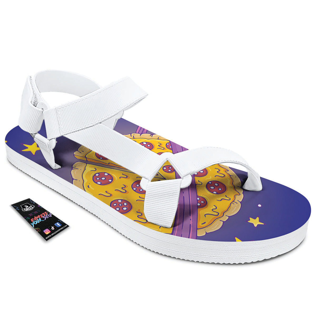Cartoon Pizza Planet Print White Open Toe Sandals-grizzshop