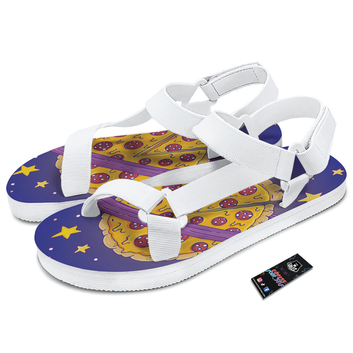 Cartoon Pizza Planet Print White Open Toe Sandals-grizzshop