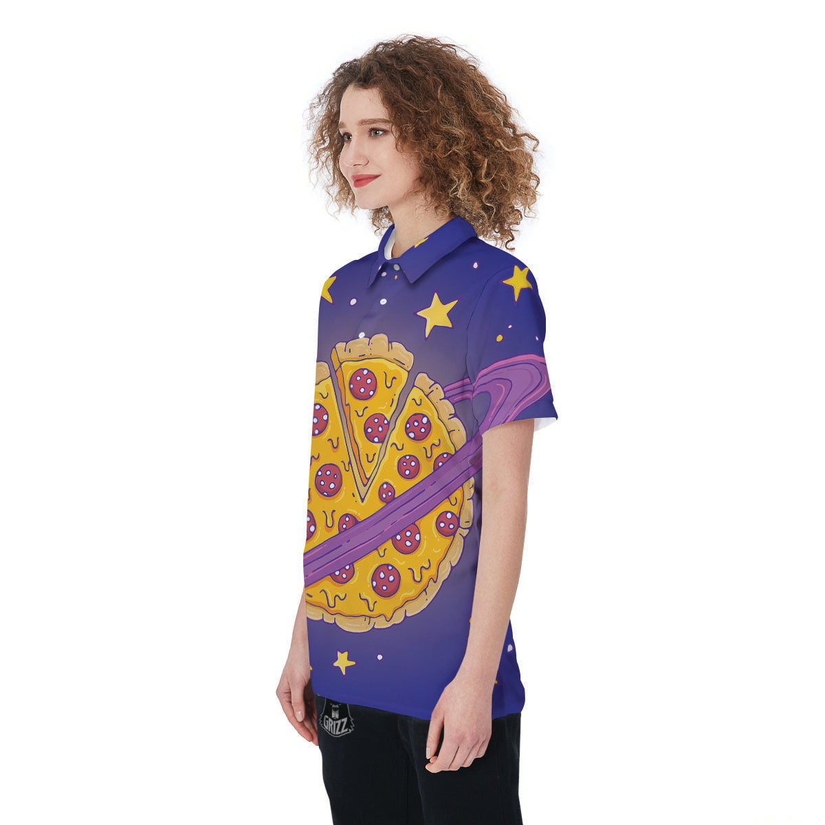 Cartoon Pizza Planet Print Women's Golf Shirts-grizzshop