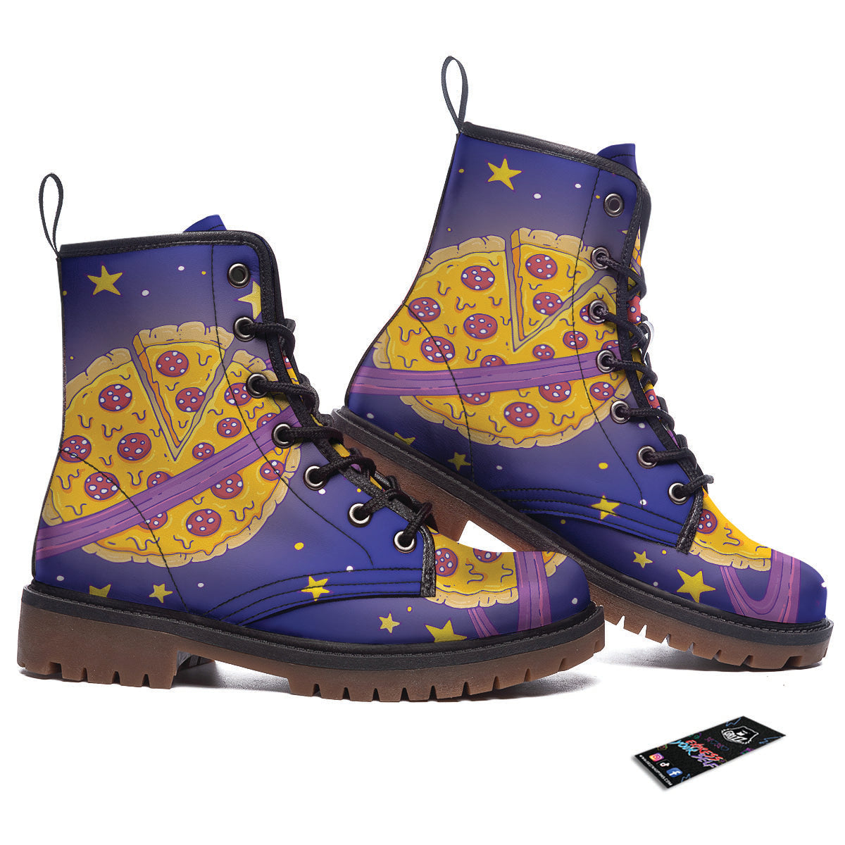 Cartoon Pizza Planet Print Work Boots-grizzshop