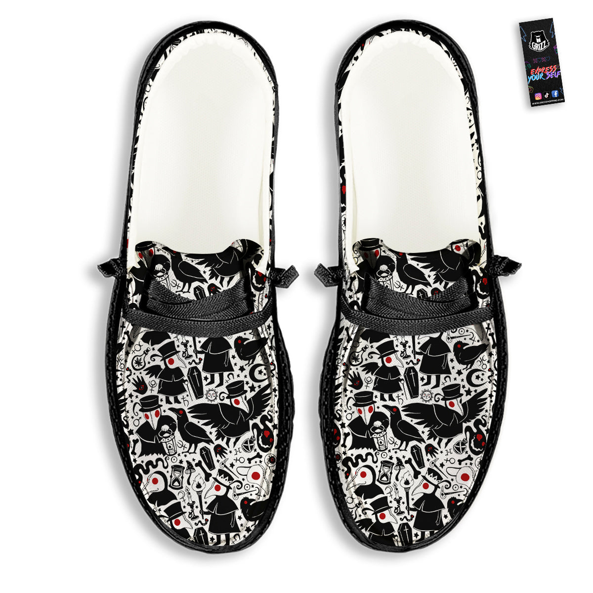 Cartoon Plague Doctors And Crows Red Eyes Print Pattern Black Loafers-grizzshop