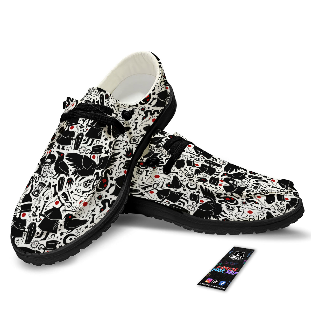Cartoon Plague Doctors And Crows Red Eyes Print Pattern Black Loafers-grizzshop