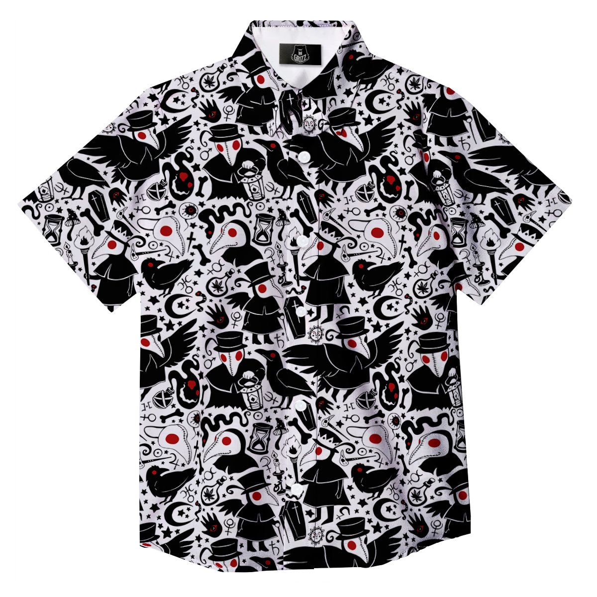 Cartoon Plague Doctors And Crows Red Eyes Print Pattern Button Up Shirt-grizzshop