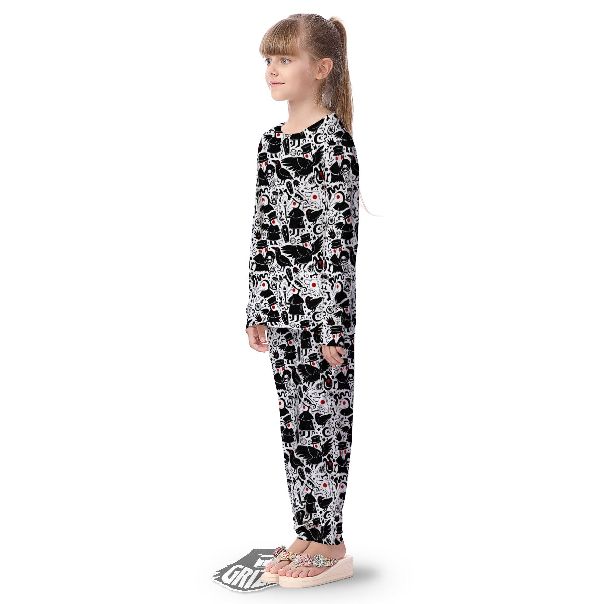 Cartoon Plague Doctors And Crows Red Eyes Print Pattern Kid's Pajamas-grizzshop