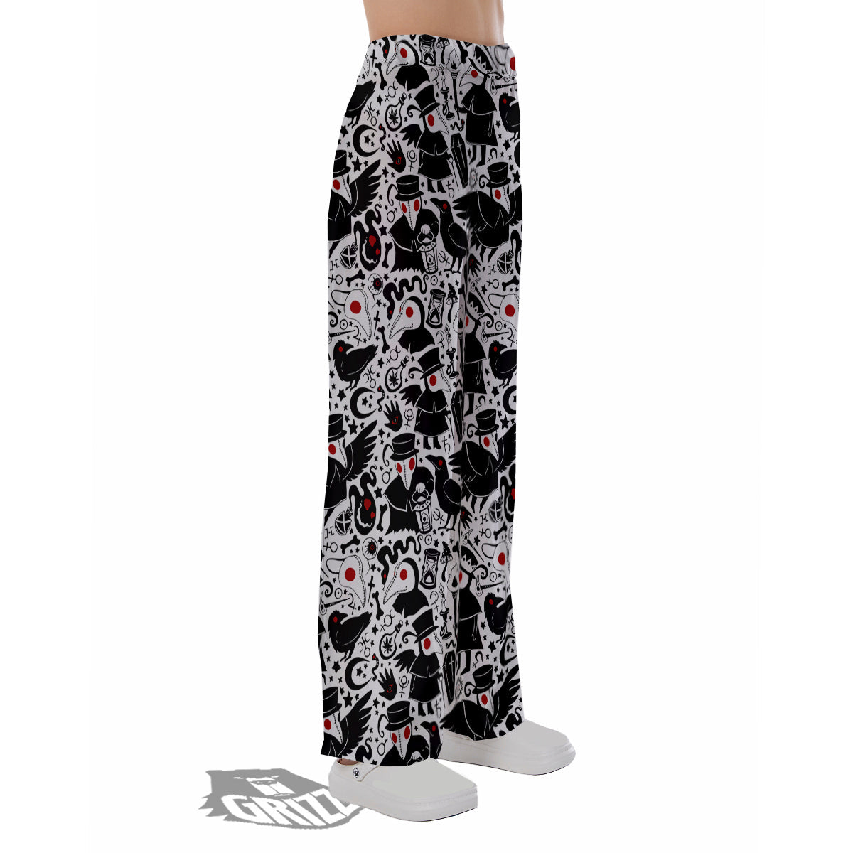 Cartoon Plague Doctors And Crows Red Eyes Print Pattern Pajama Pants-grizzshop