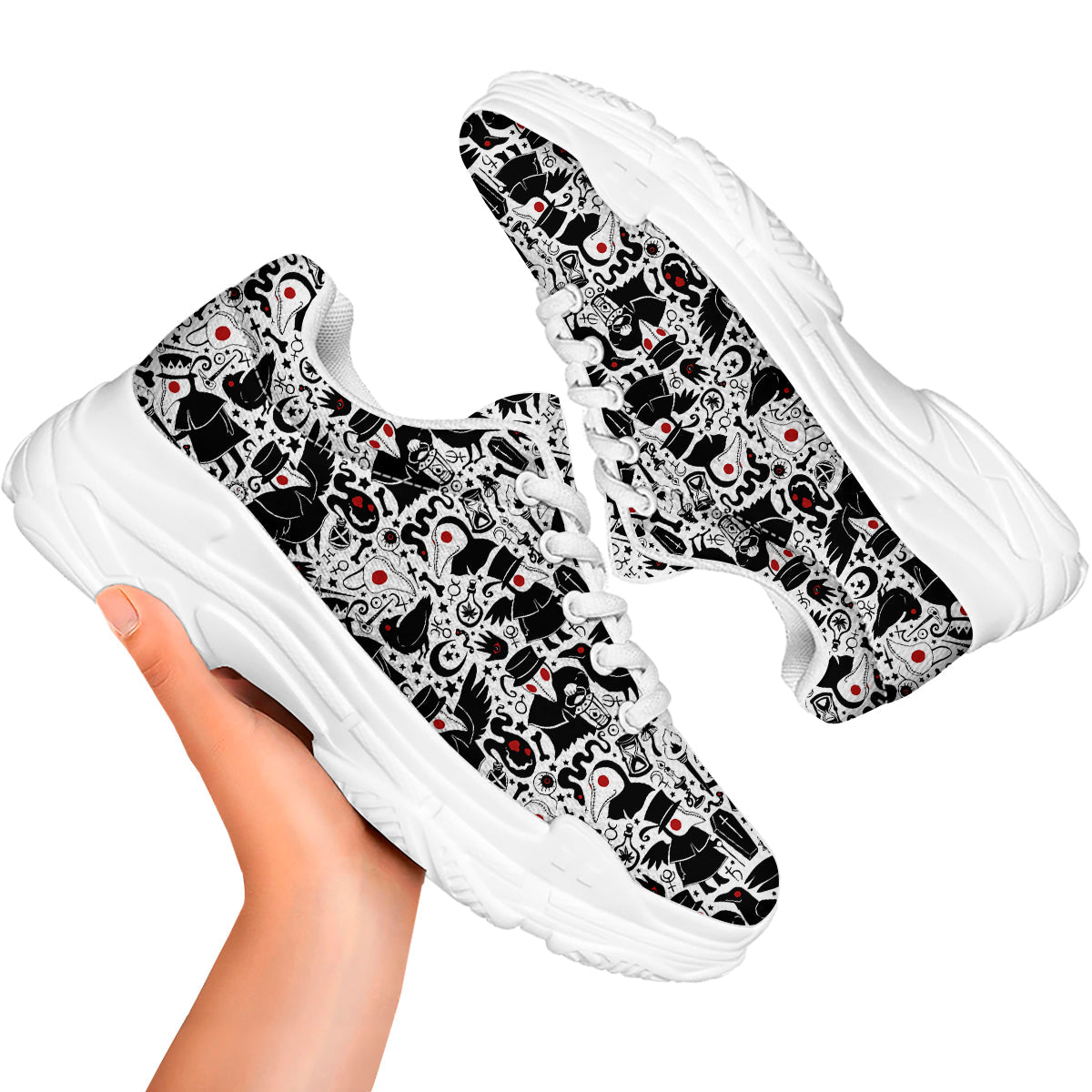 Cartoon Plague Doctors And Crows Red Eyes Print Pattern White Chunky Shoes-grizzshop