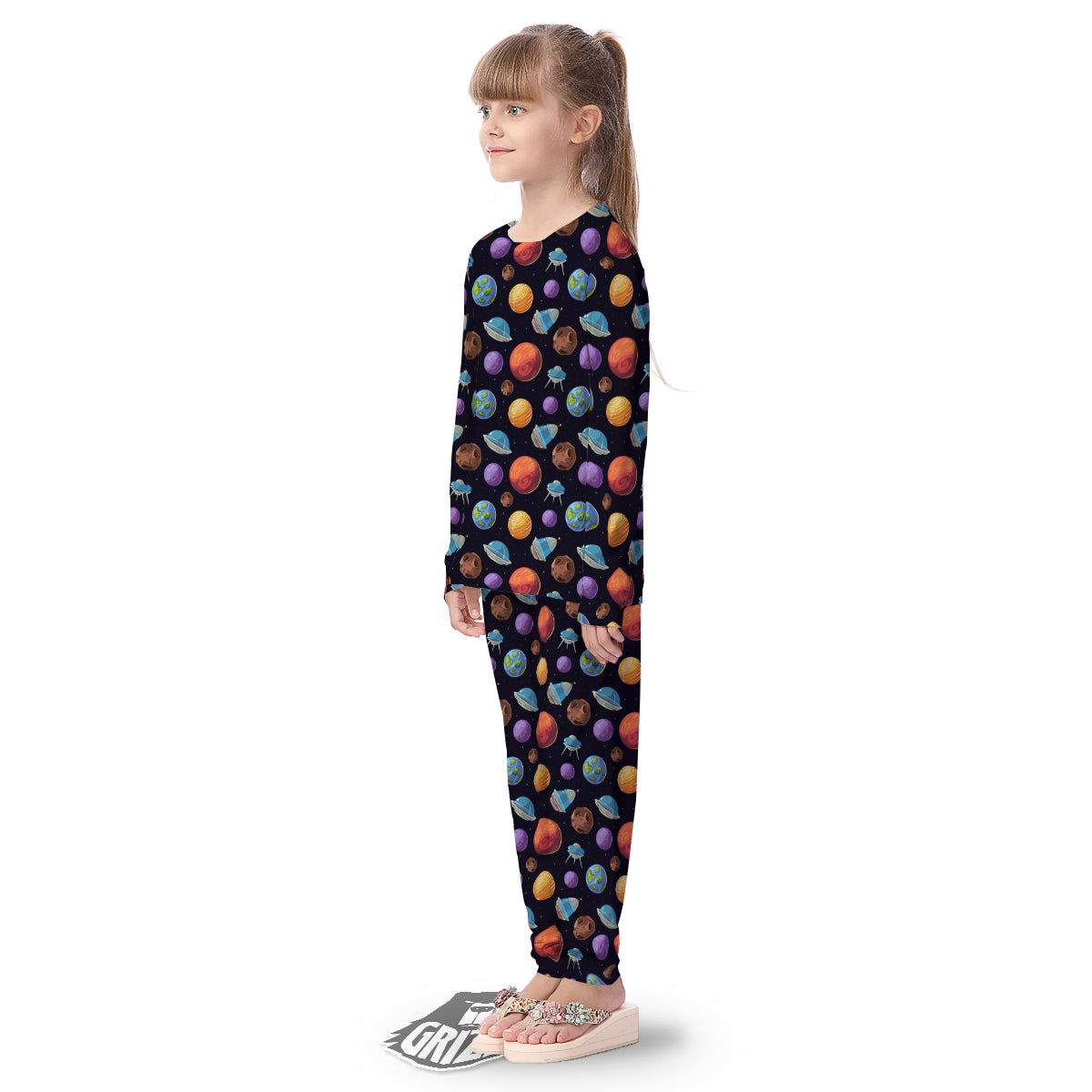Cartoon Planets Colorful UFO Print Pattern Kid's Pajamas-grizzshop