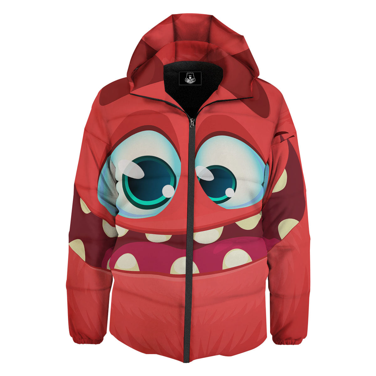 Cartoon Red Monster Face Cute Print Down Jacket-grizzshop