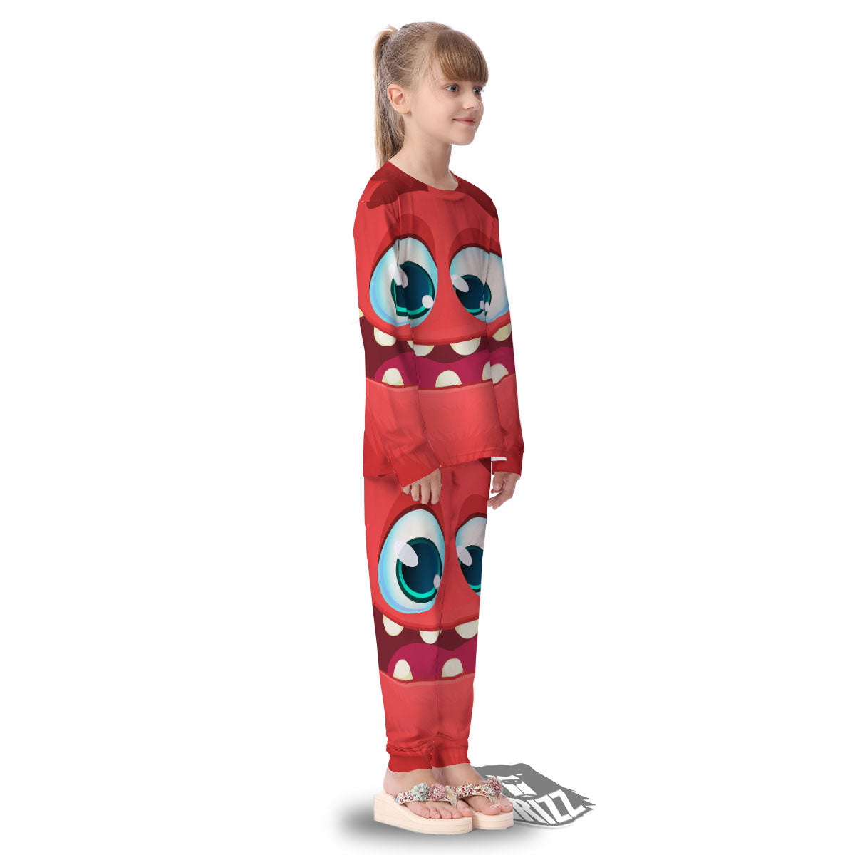 Cartoon Red Monster Face Cute Print Kid's Pajamas-grizzshop