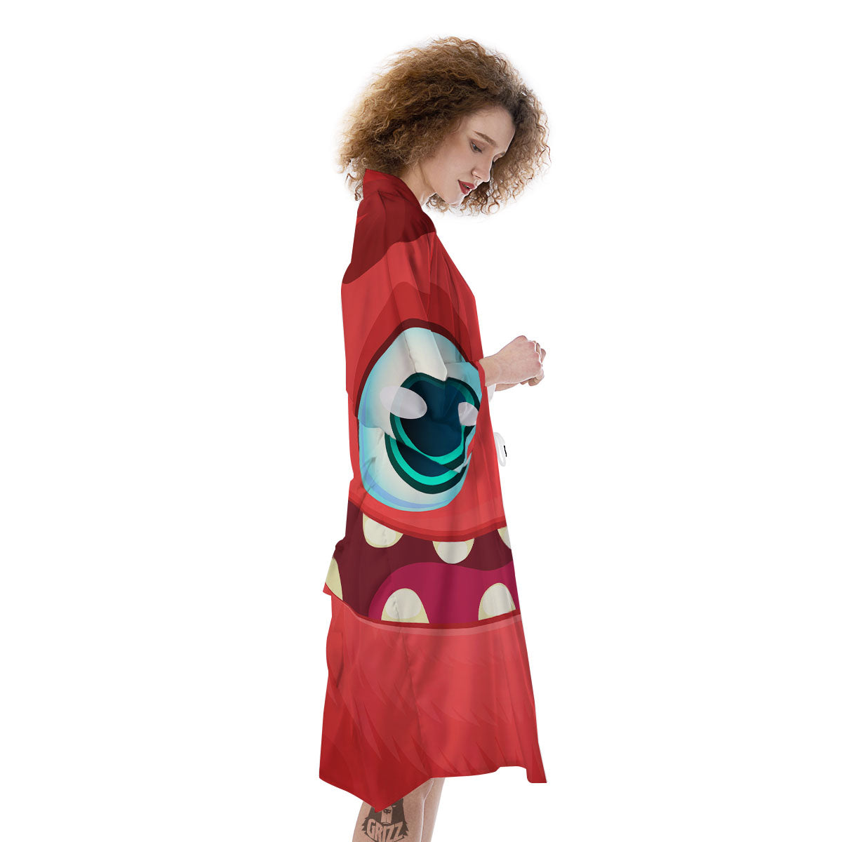Cartoon Red Monster Face Cute Print Kimono-grizzshop