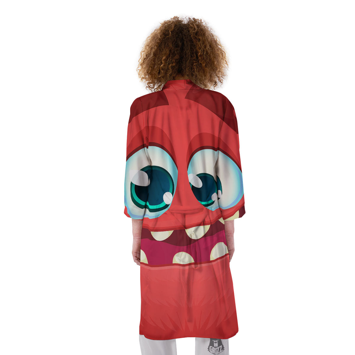 Cartoon Red Monster Face Cute Print Kimono-grizzshop