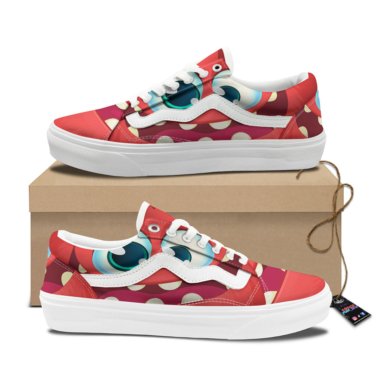 Cartoon Red Monster Face Cute Print Skate Shoes-grizzshop