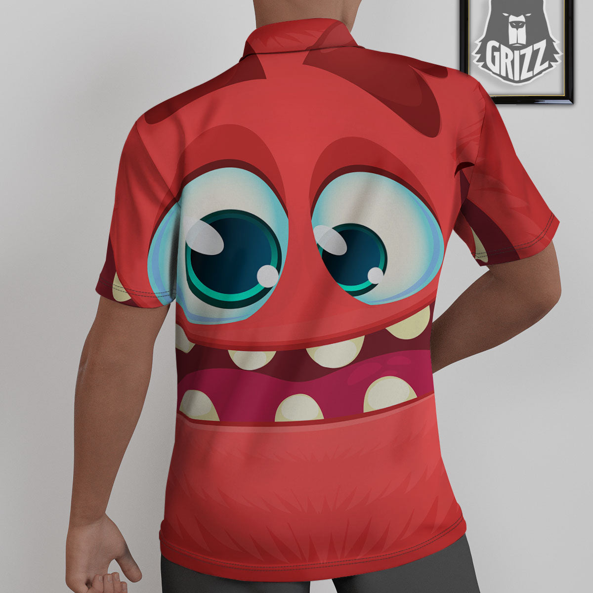 Cartoon Red Monster Face Cute Print Untucked Shirts-grizzshop