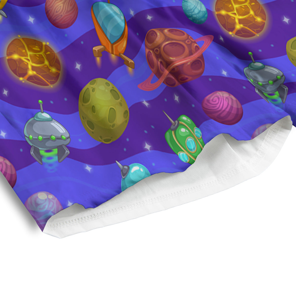 Cartoon Space Ships And Planets Print Pattern Men's Athletic Shorts