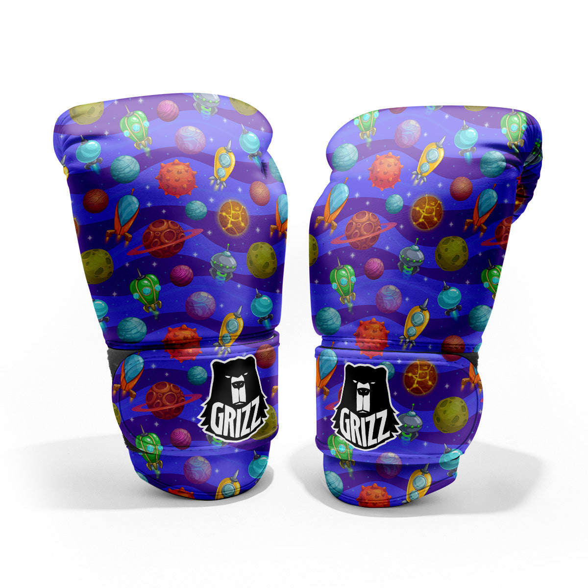 Cartoon Space Ships And Planets Print Pattern Pro Boxing Glove
