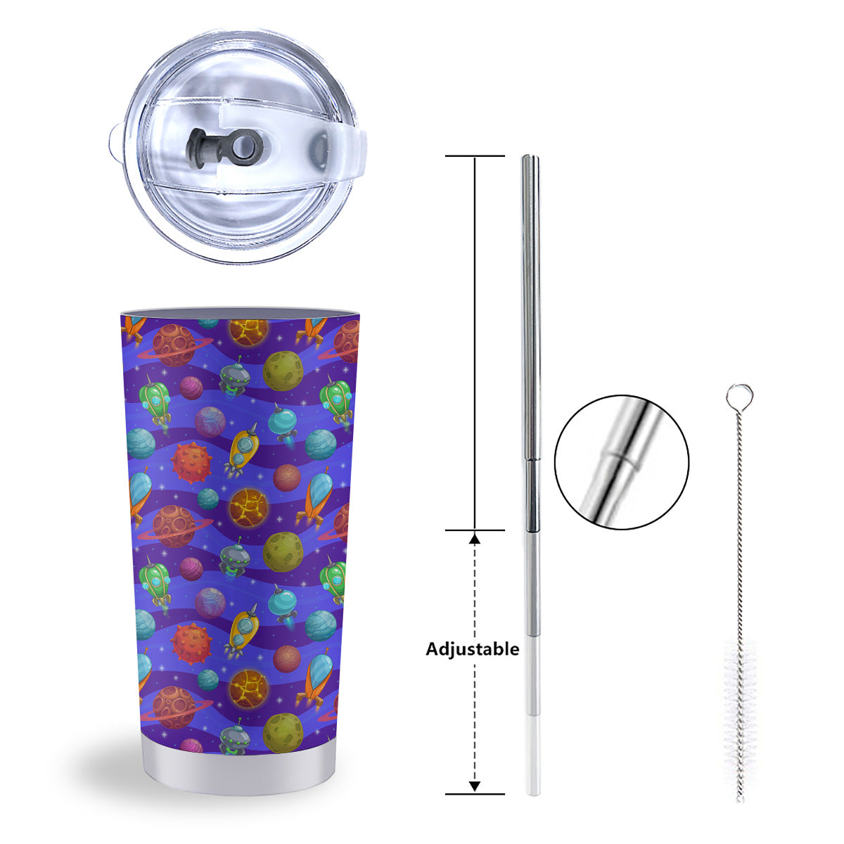 Cartoon Space Ships And Planets Print Pattern Tumbler-grizzshop