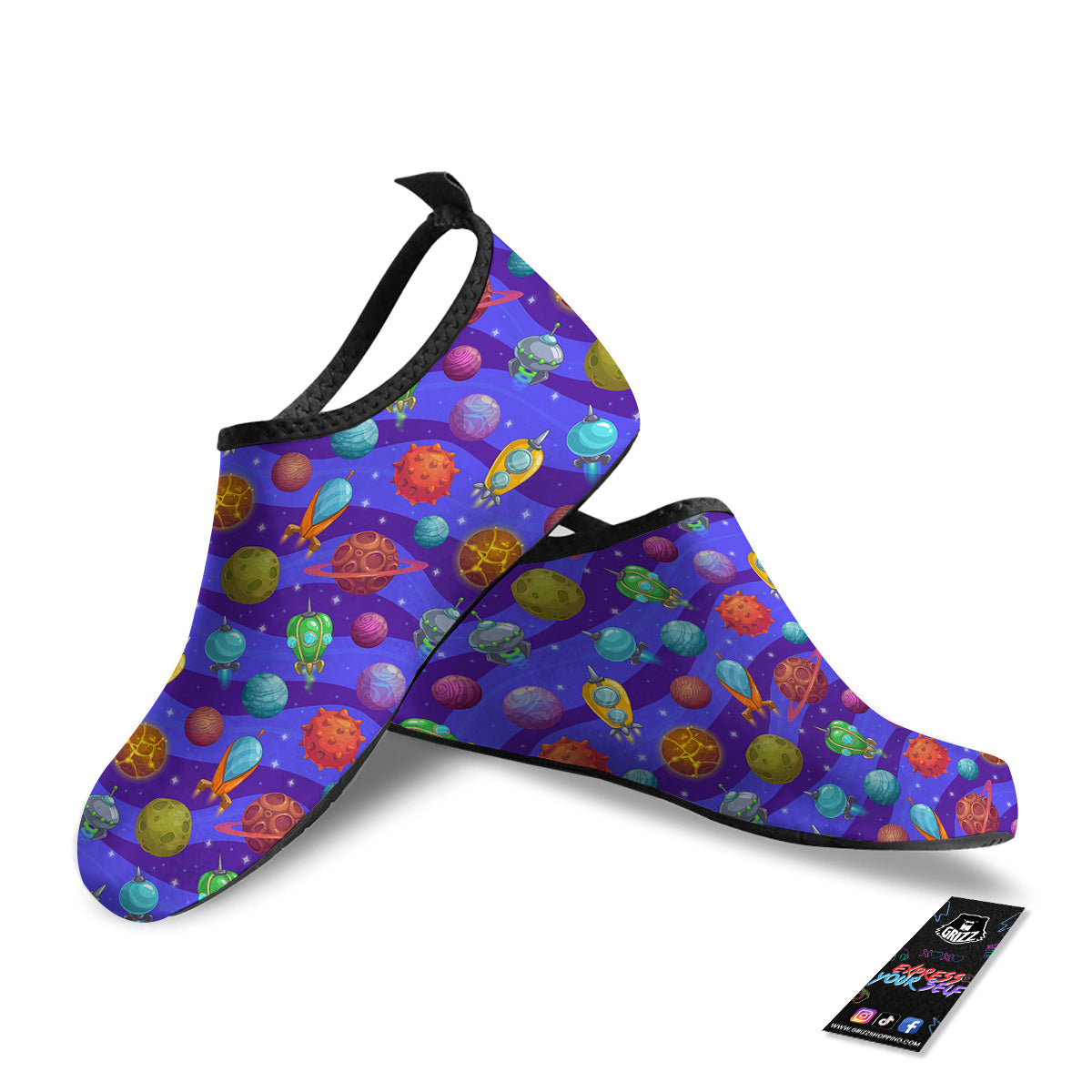 Cartoon Space Ships And Planets Print Pattern Water Shoes-grizzshop