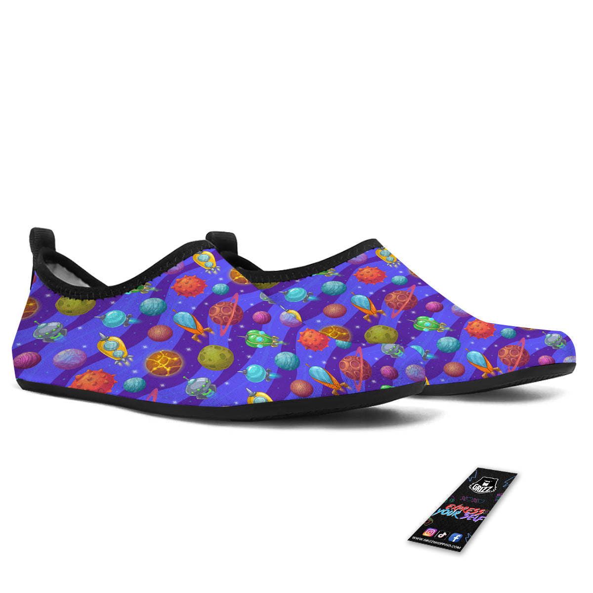 Cartoon Space Ships And Planets Print Pattern Water Shoes-grizzshop