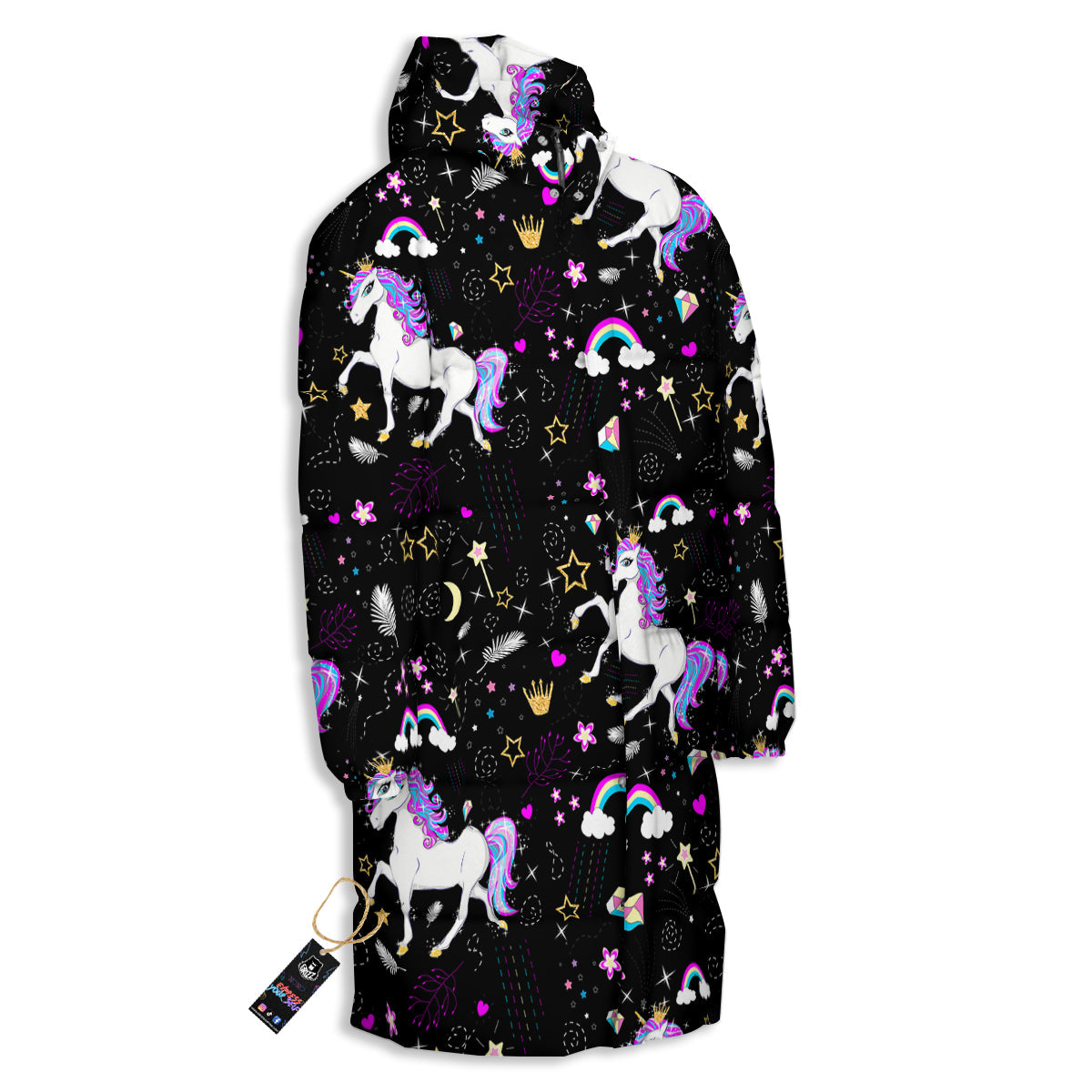 Cartoon Unicorn Dream Print Pattern Long Down Jacket-grizzshop