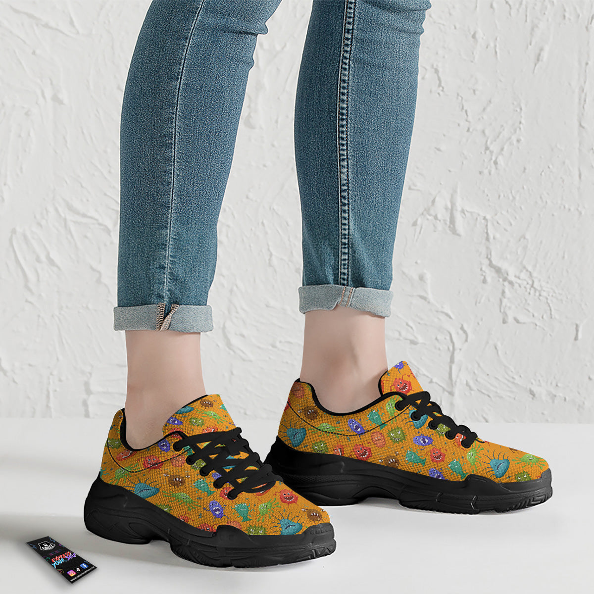 Cartoon Virus Print Pattern Black Chunky Shoes-grizzshop