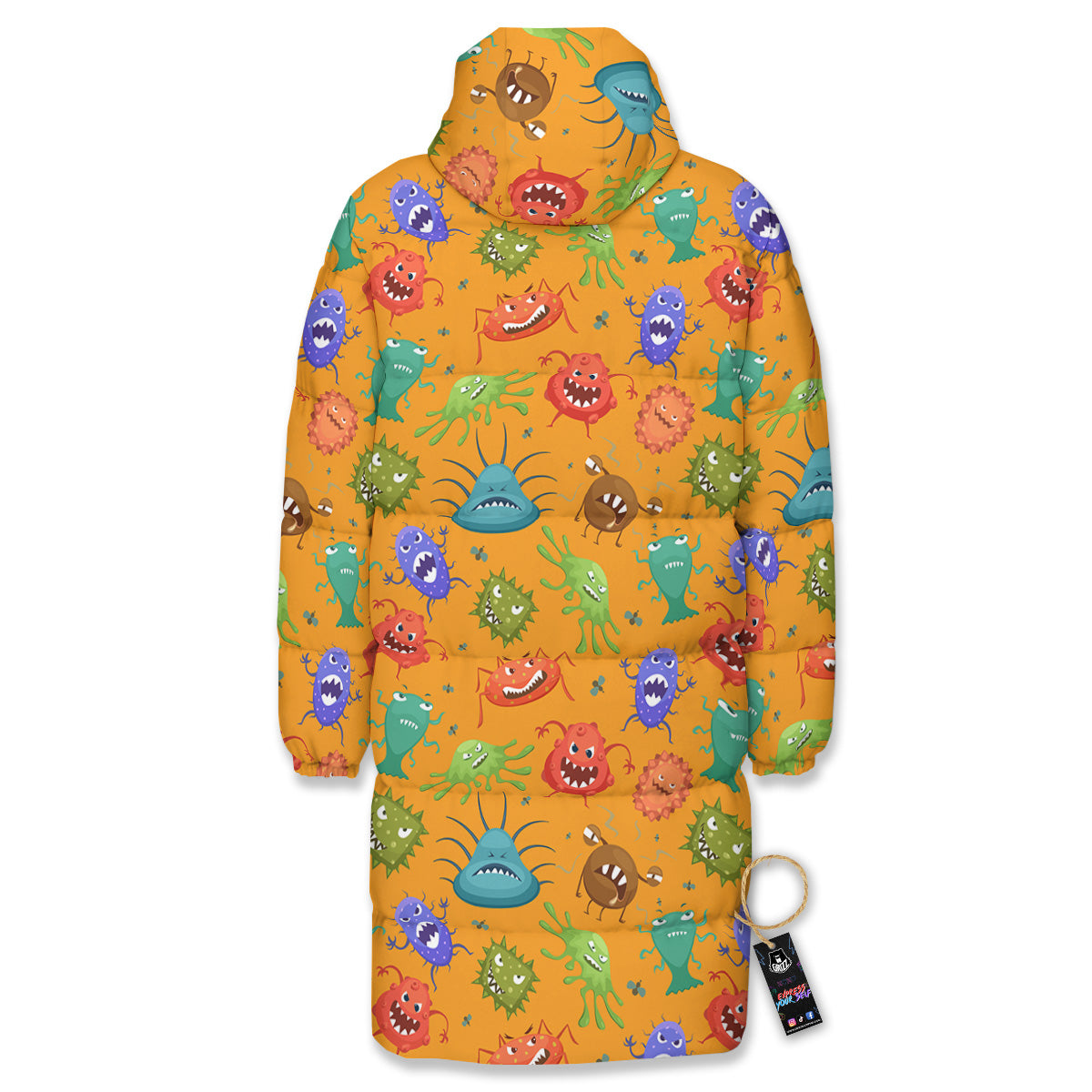 Cartoon Virus Print Pattern Long Down Jacket-grizzshop