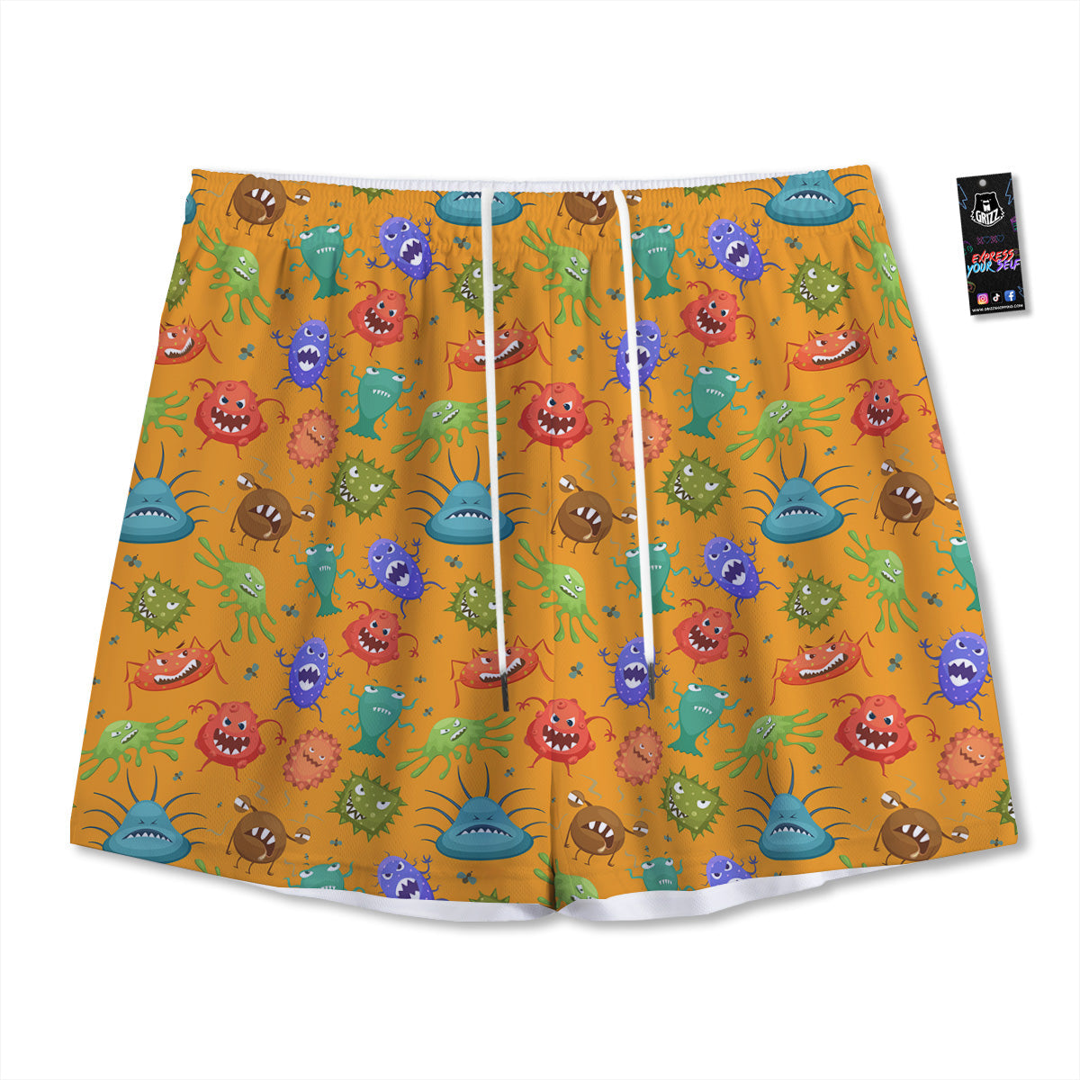 Cartoon Virus Print Pattern Mesh Shorts-grizzshop