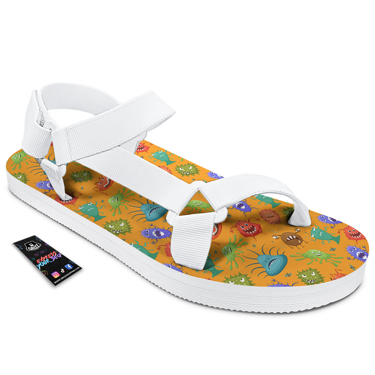 Cartoon Virus Print Pattern White Open Toe Sandals-grizzshop