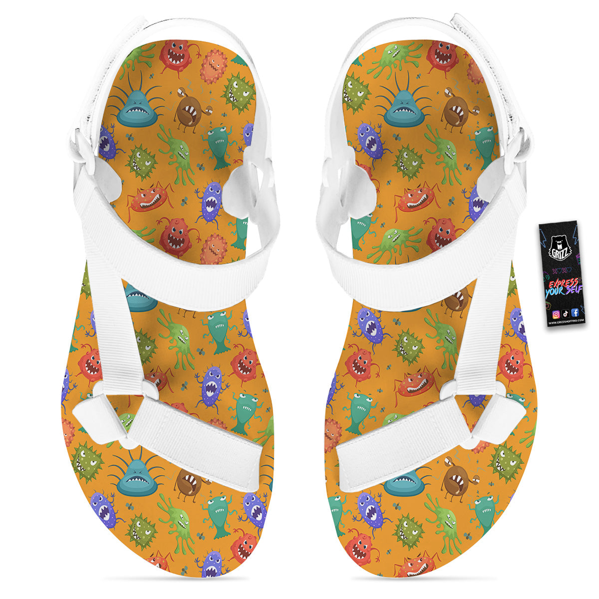 Cartoon Virus Print Pattern White Open Toe Sandals-grizzshop