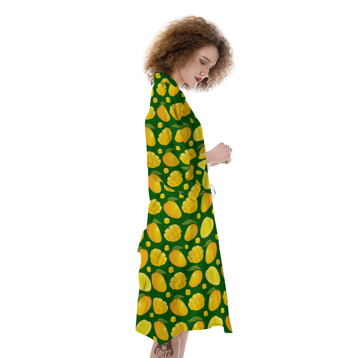 Cartoon Yellow Mango Slice Print Pattern Kimono-grizzshop