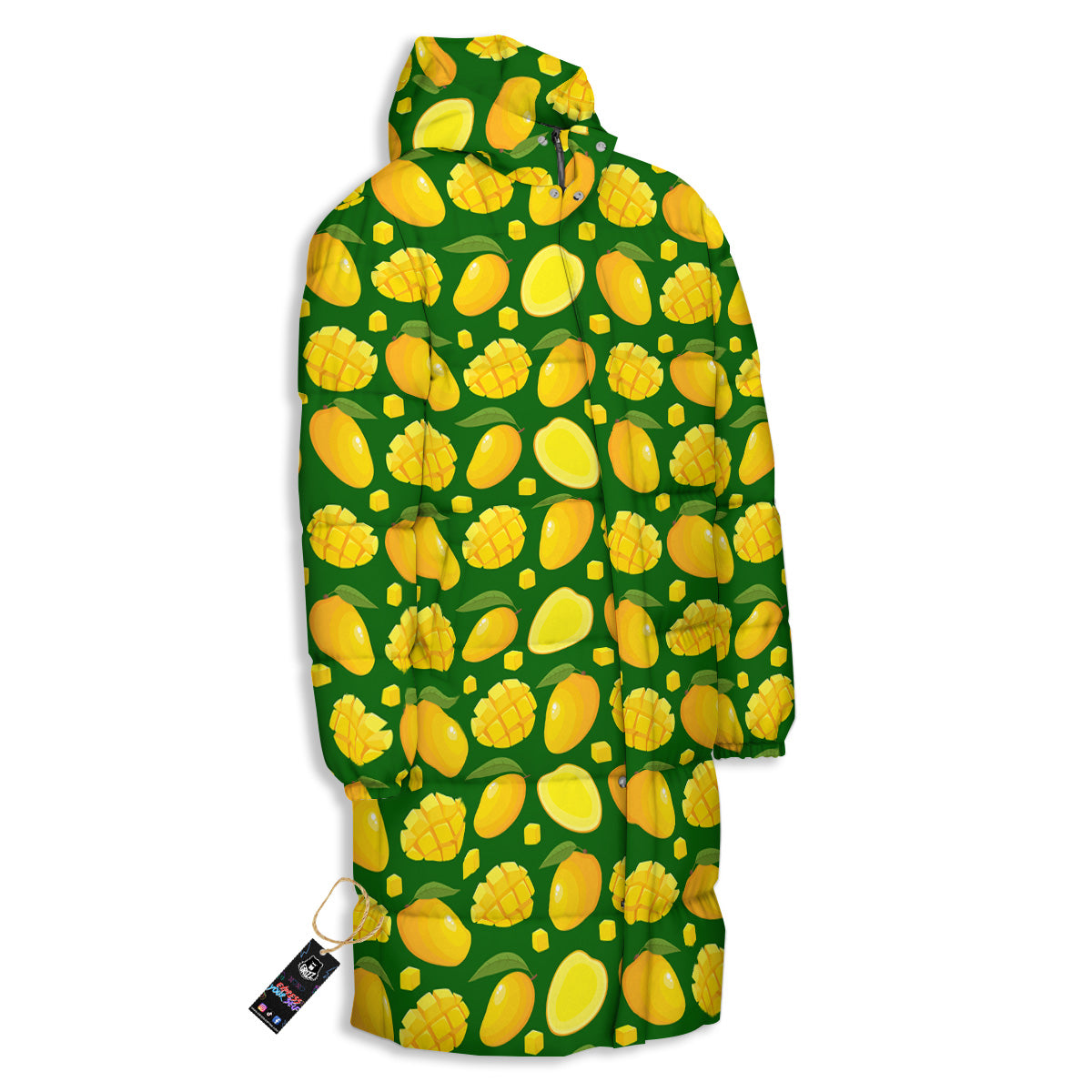 Cartoon Yellow Mango Slice Print Pattern Long Down Jacket-grizzshop