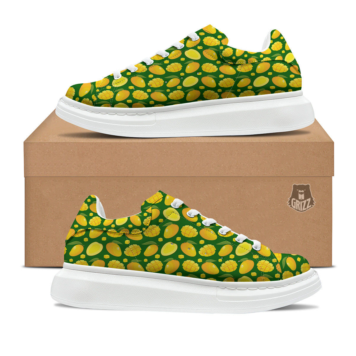 Cartoon Yellow Mango Slice Print Pattern Platform Shoes-grizzshop