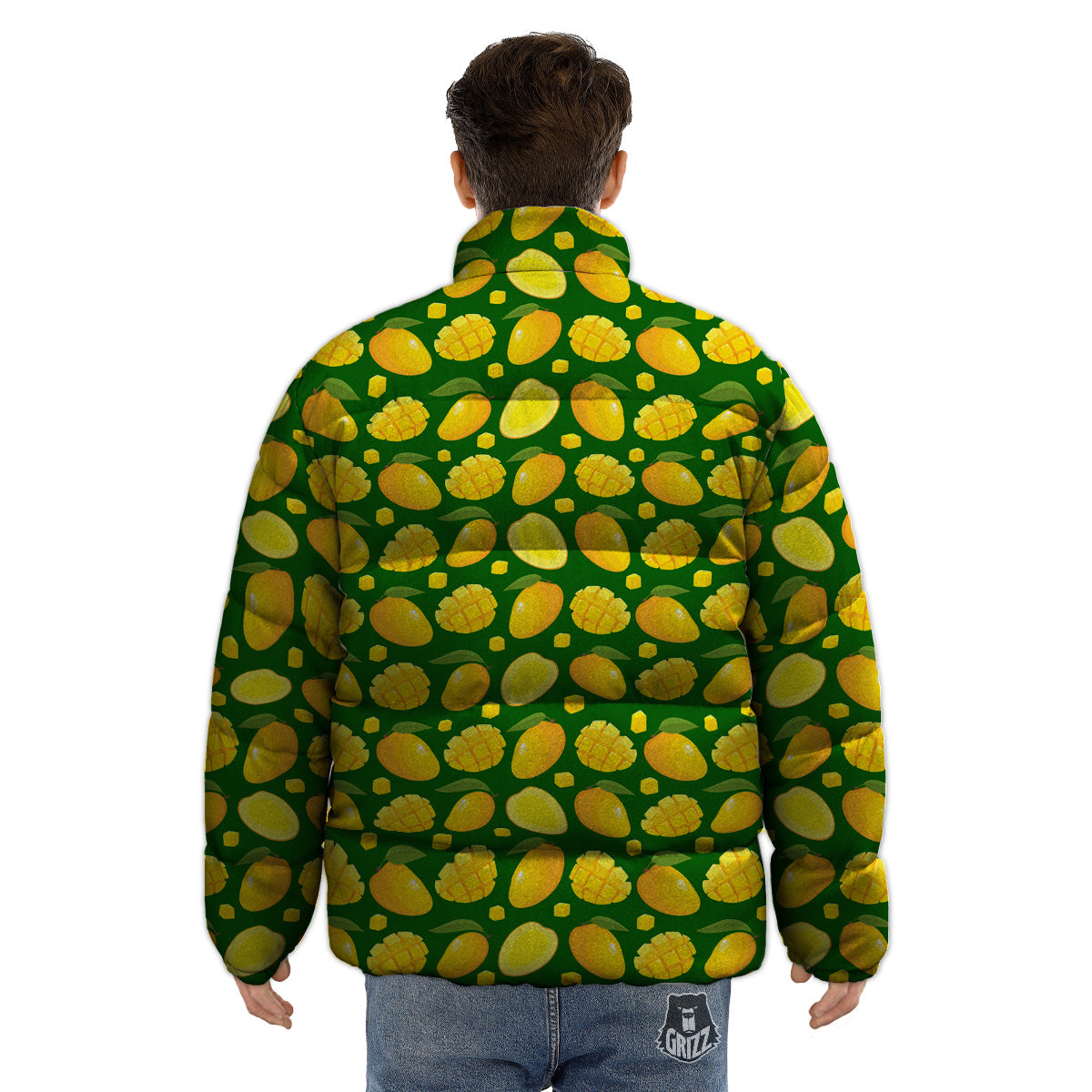 Cartoon Yellow Mango Slice Print Pattern Puffer Jacket-grizzshop