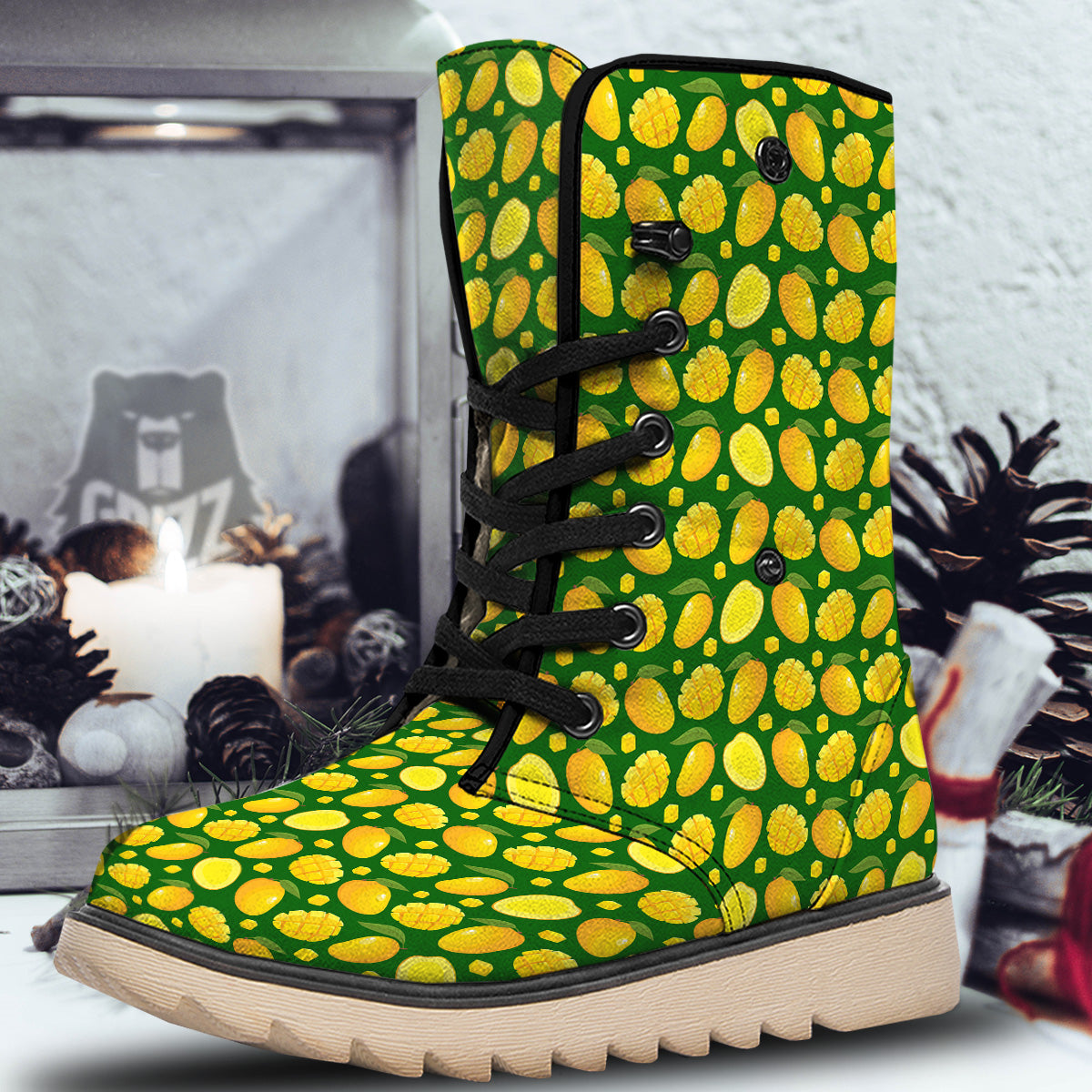 Cartoon Yellow Mango Slice Print Pattern Snow Boots-grizzshop