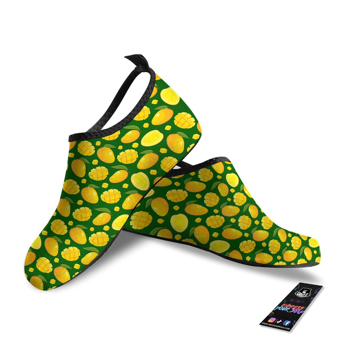 Cartoon Yellow Mango Slice Print Pattern Water Shoes-grizzshop
