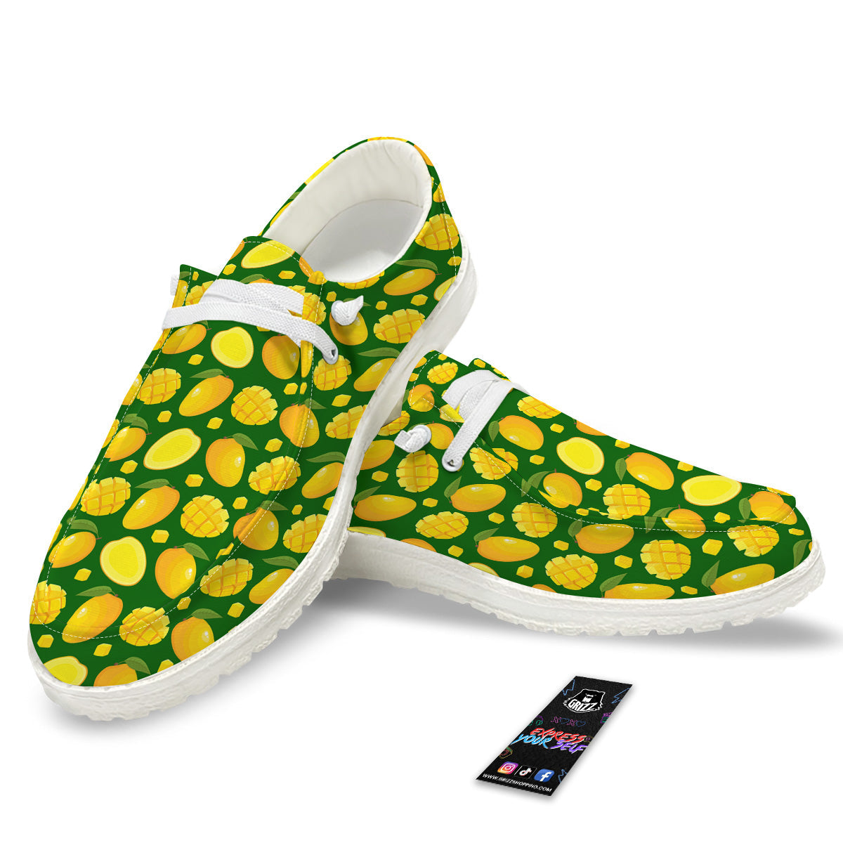 Cartoon Yellow Mango Slice Print Pattern White Loafers-grizzshop