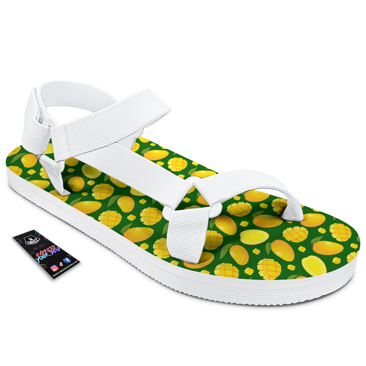 Cartoon Yellow Mango Slice Print Pattern White Open Toe Sandals-grizzshop