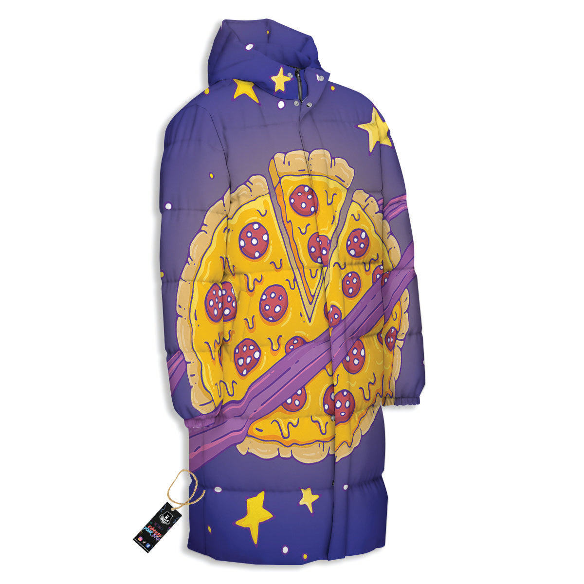 Cartoon Pizza Planet Print Long Down Jacket