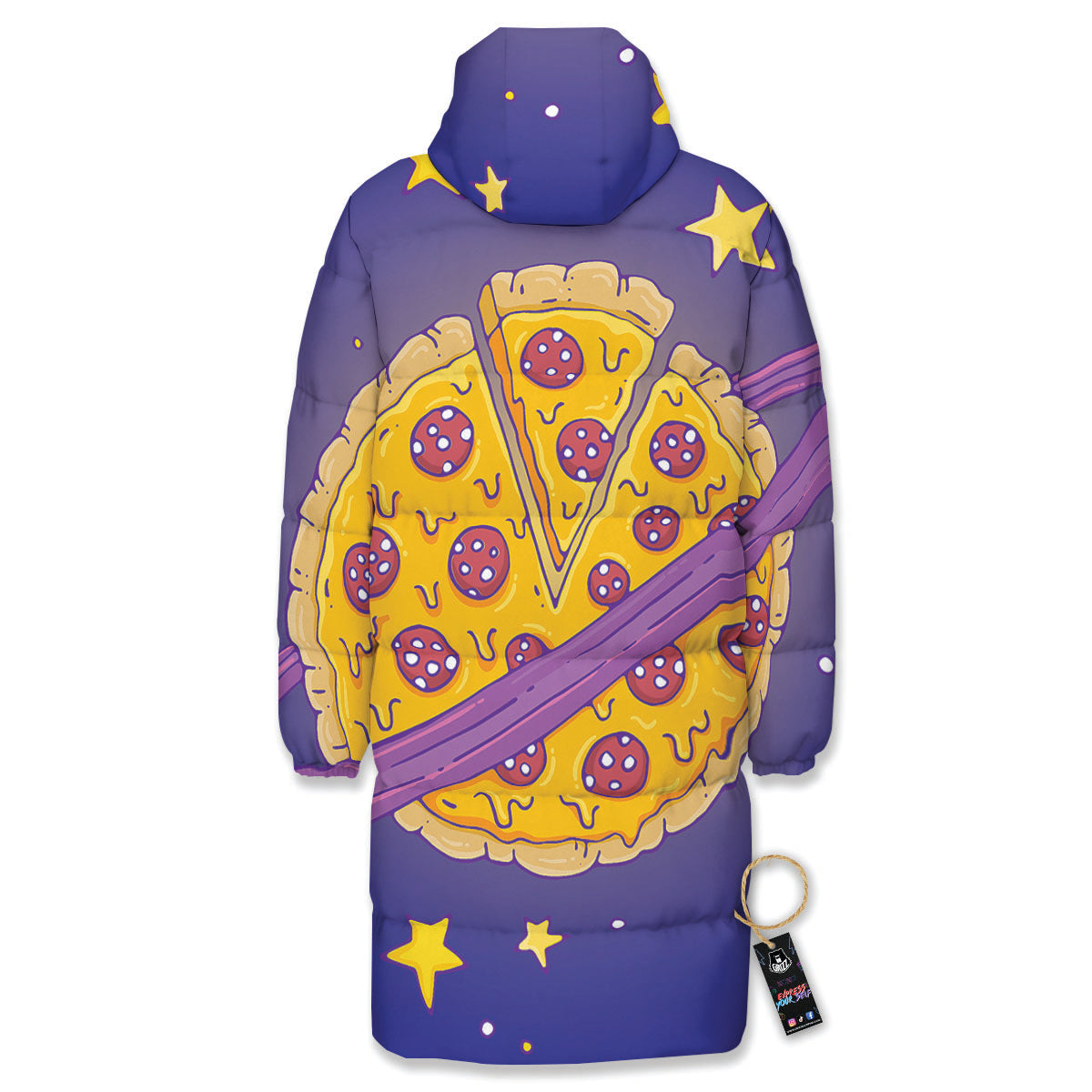 Cartoon Pizza Planet Print Long Down Jacket