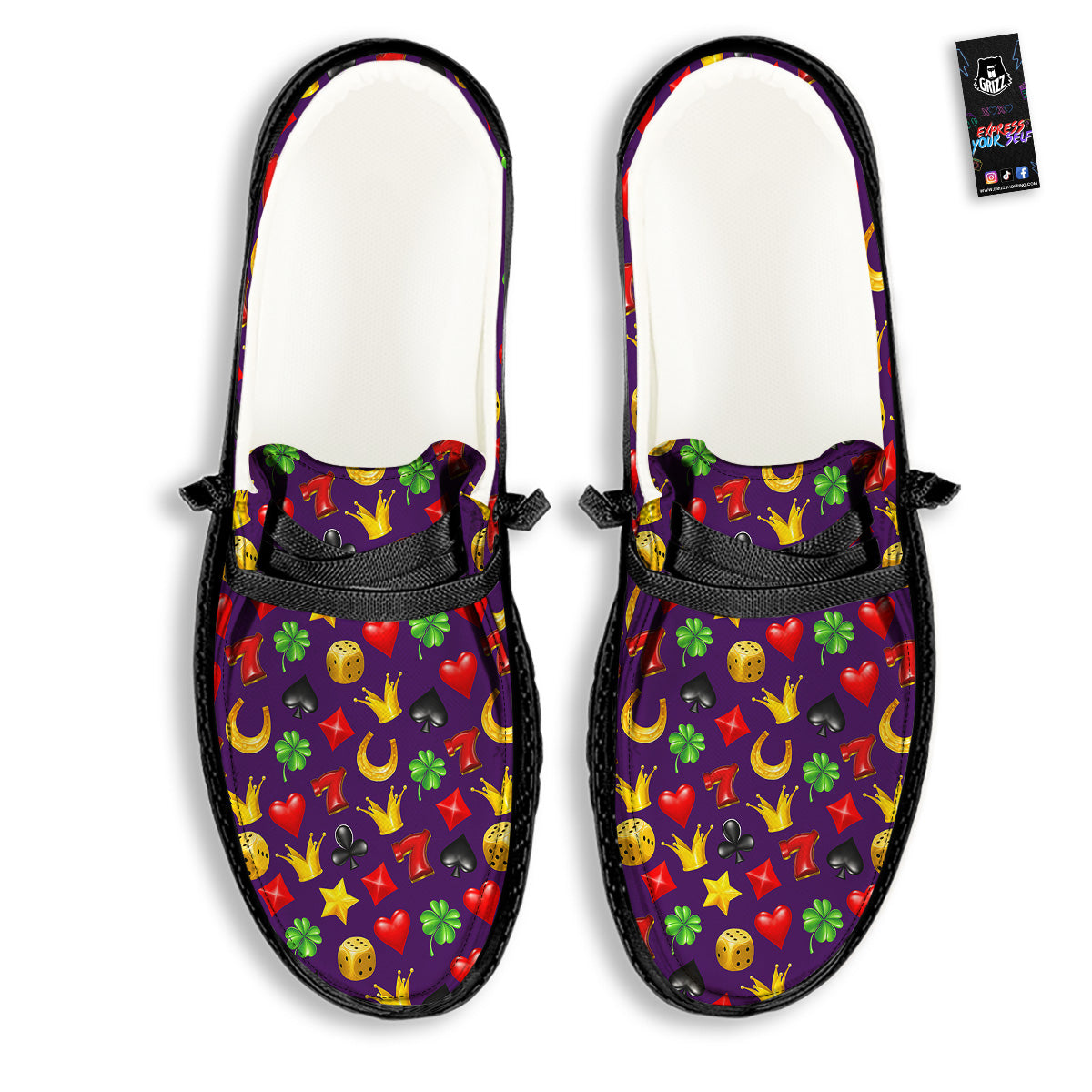 Casino 3D Gambling And Luck Print Pattern Black Loafers-grizzshop