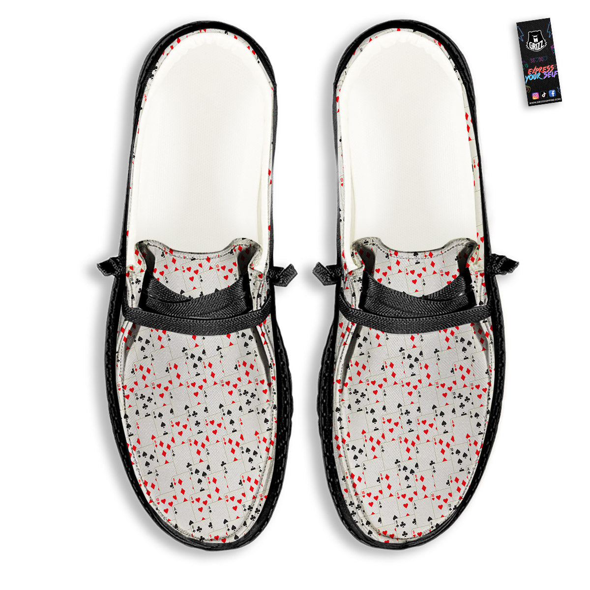 Casino Card Cartoon Print Pattern Black Loafers-grizzshop