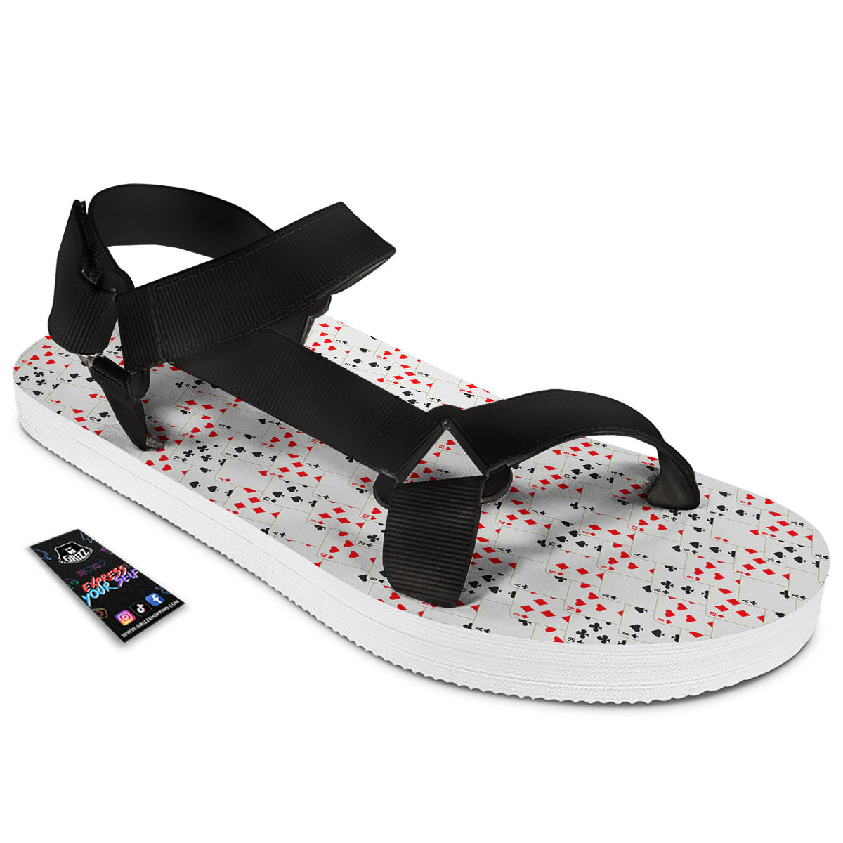 Casino Card Cartoon Print Pattern Black Open Toe Sandals-grizzshop