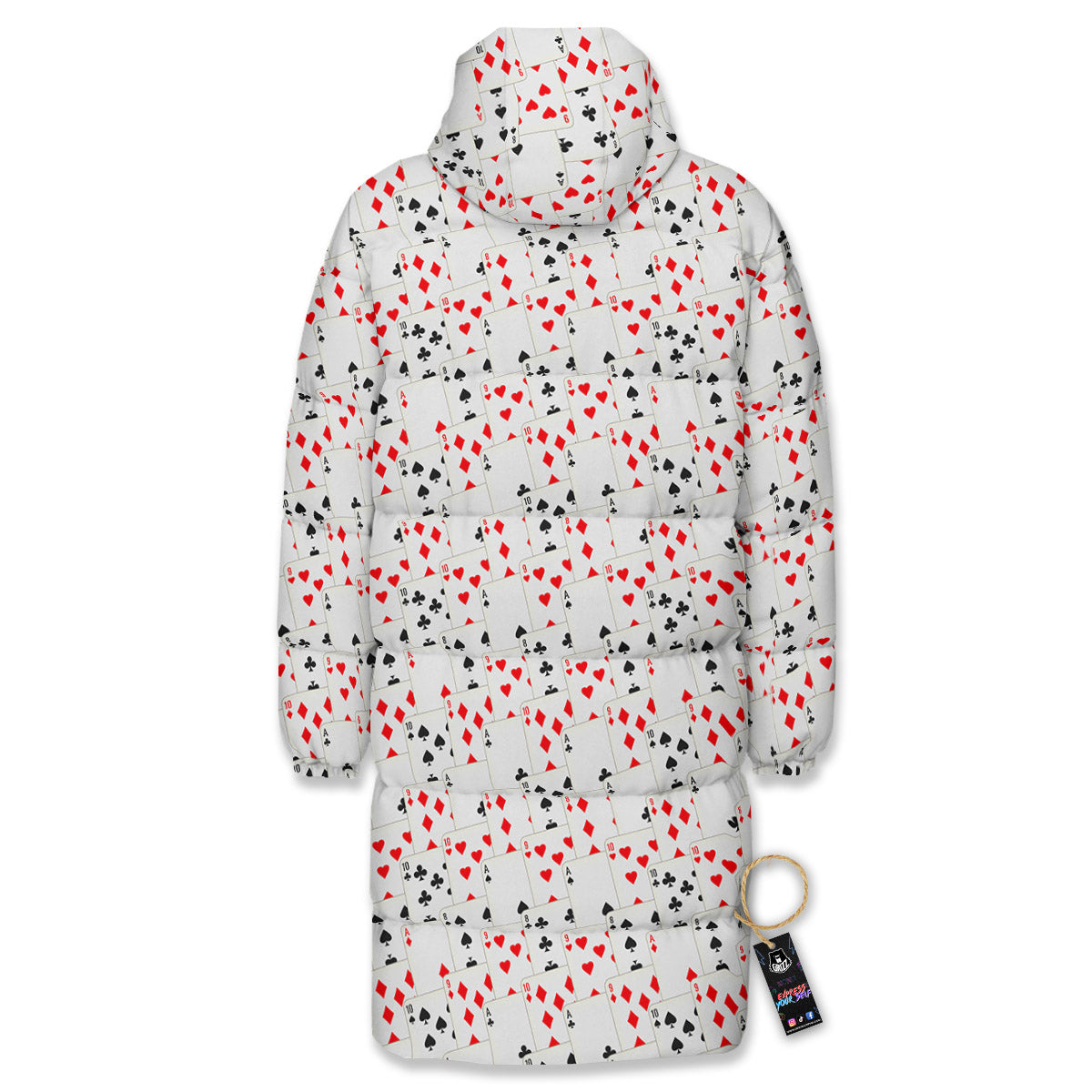 Casino Card Cartoon Print Pattern Long Down Jacket-grizzshop