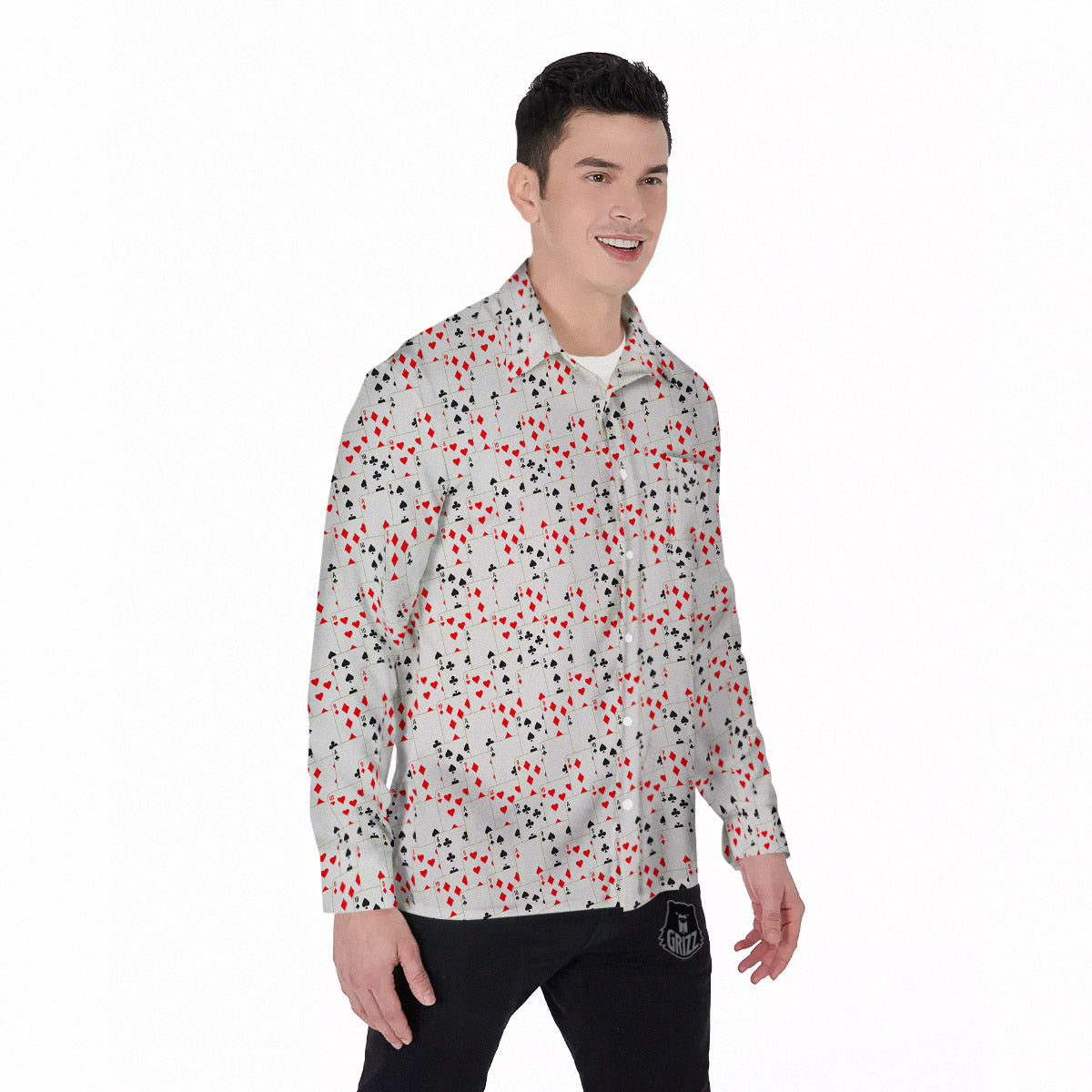 Casino Card Cartoon Print Pattern Men's Long Sleeve Shirts-grizzshop