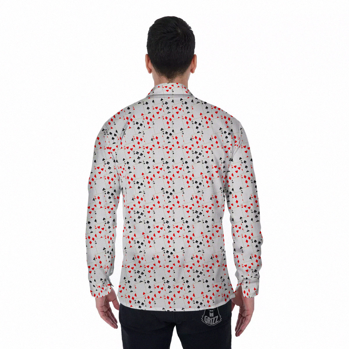Casino Card Cartoon Print Pattern Men's Long Sleeve Shirts-grizzshop