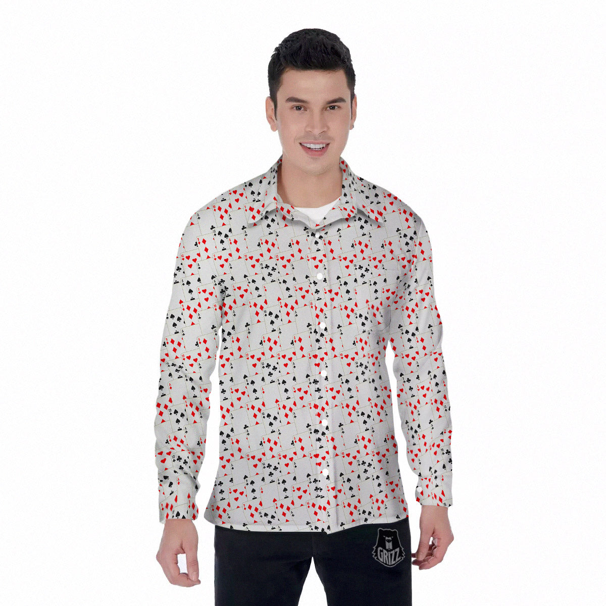 Casino Card Cartoon Print Pattern Men's Long Sleeve Shirts-grizzshop